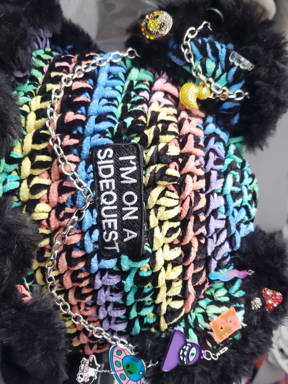 Rainbow Crochet Bucket Hat with Bear Ears Charms
